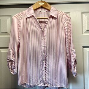 Lush Women’s Size Medium Pink And White Button-down Blouse